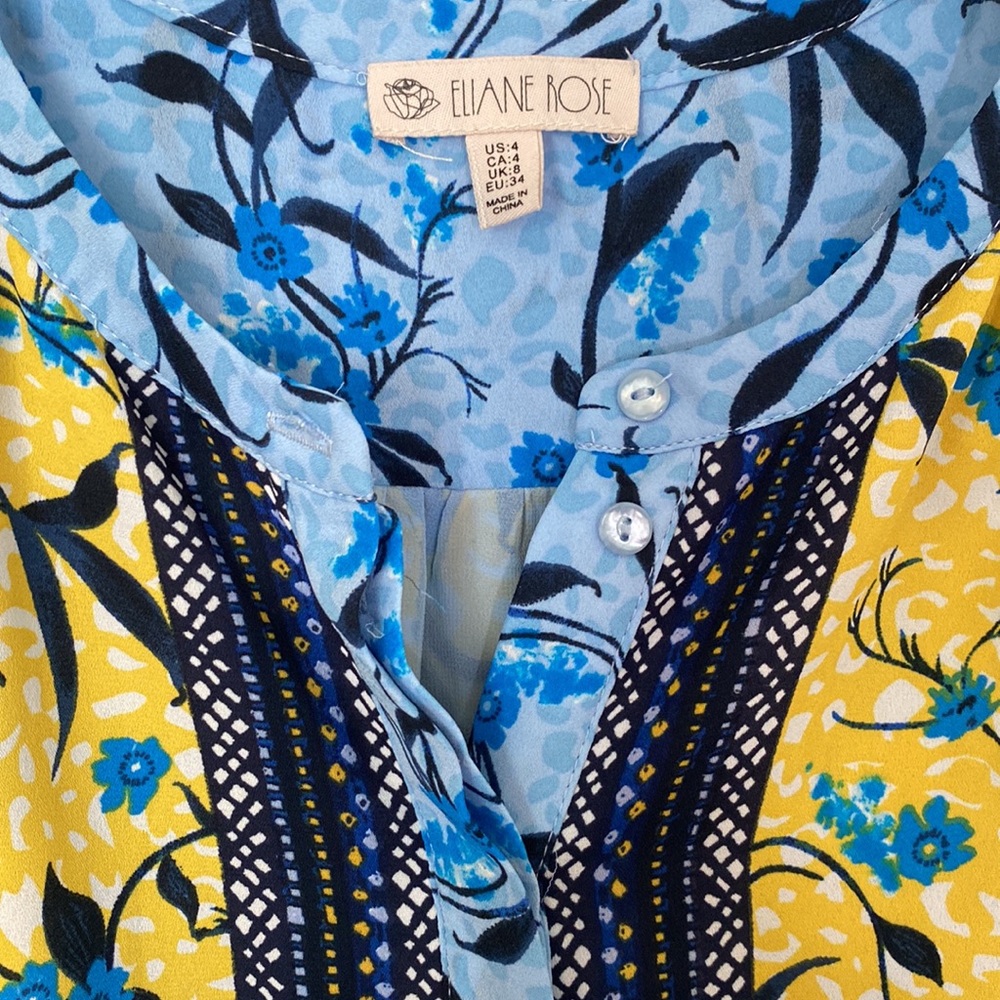 Eliane Rose Floral Button Down Patchwork Pockets Dress Ruffle Button Front Boho - Picture 3 of 9